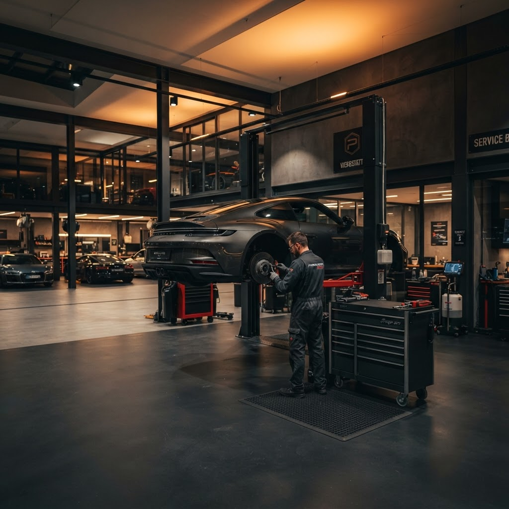Modern Full Bay Auto Centers service garage with a vehicle on a lift